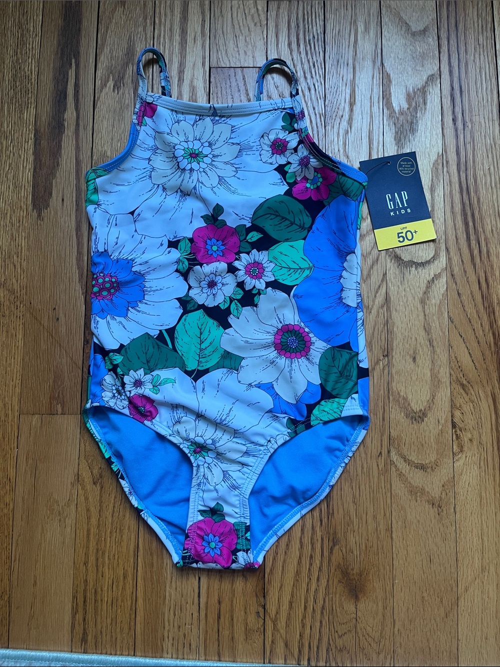 GAP Floral One-Piece Swimsuit in Blue, White, Green & Pink